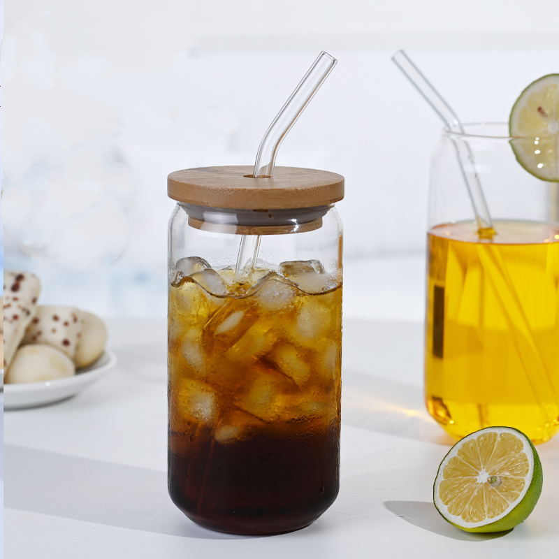 Verre borosilicate transparent avec couvercle et paille - Idéal pour boissons chaudes et froides