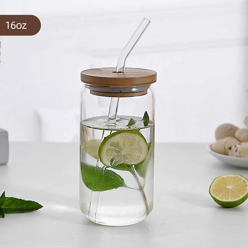 Verre borosilicate transparent avec couvercle et paille - Idéal pour boissons chaudes et froides