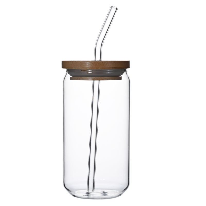 Verre borosilicate transparent avec couvercle et paille - Idéal pour boissons chaudes et froides