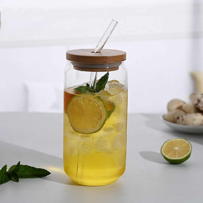 Verre borosilicate transparent avec couvercle et paille - Idéal pour boissons chaudes et froides