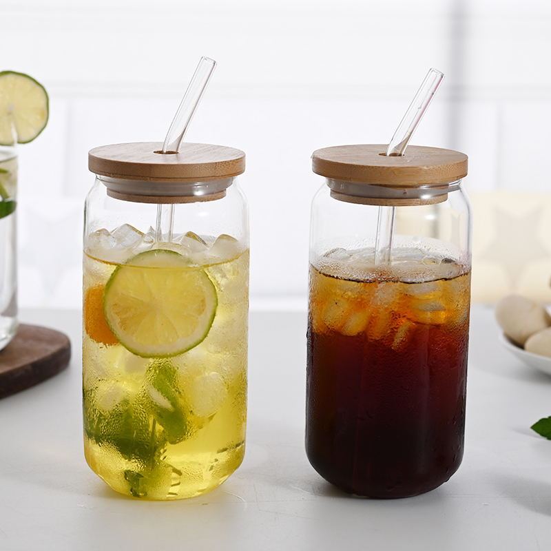 Verre borosilicate transparent avec couvercle et paille - Idéal pour boissons chaudes et froides
